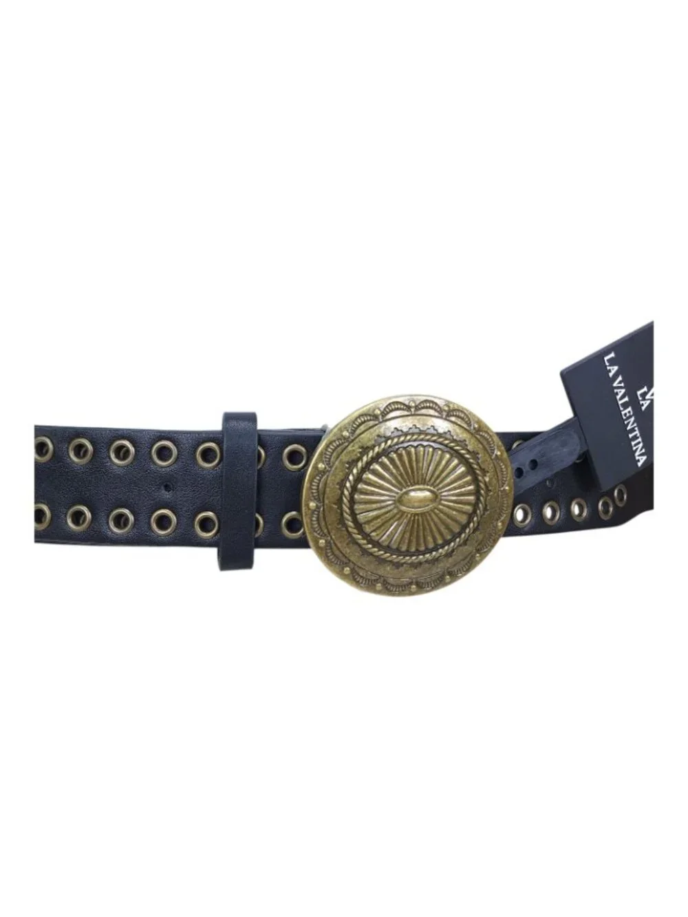 La Valentina Womens Black Belt S/M With Brass Buckle & Eyelets 1 7/8
